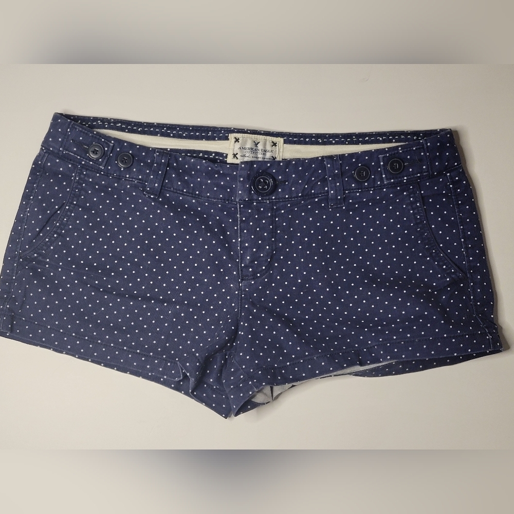 American Eagle Outfitters Navy and White Polka Dot Shirt
